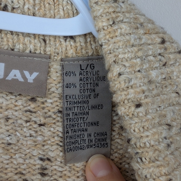 Tan Jay Brown & Oatmeal Knit Embroidered Zip Up Collared Sweater Women Large - Picture 4 of 10